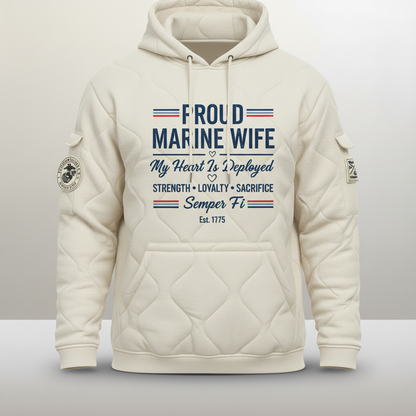 Proud Marine Wife Hoodie - My Heart Is Deployed Military Spouse Sweatshirt