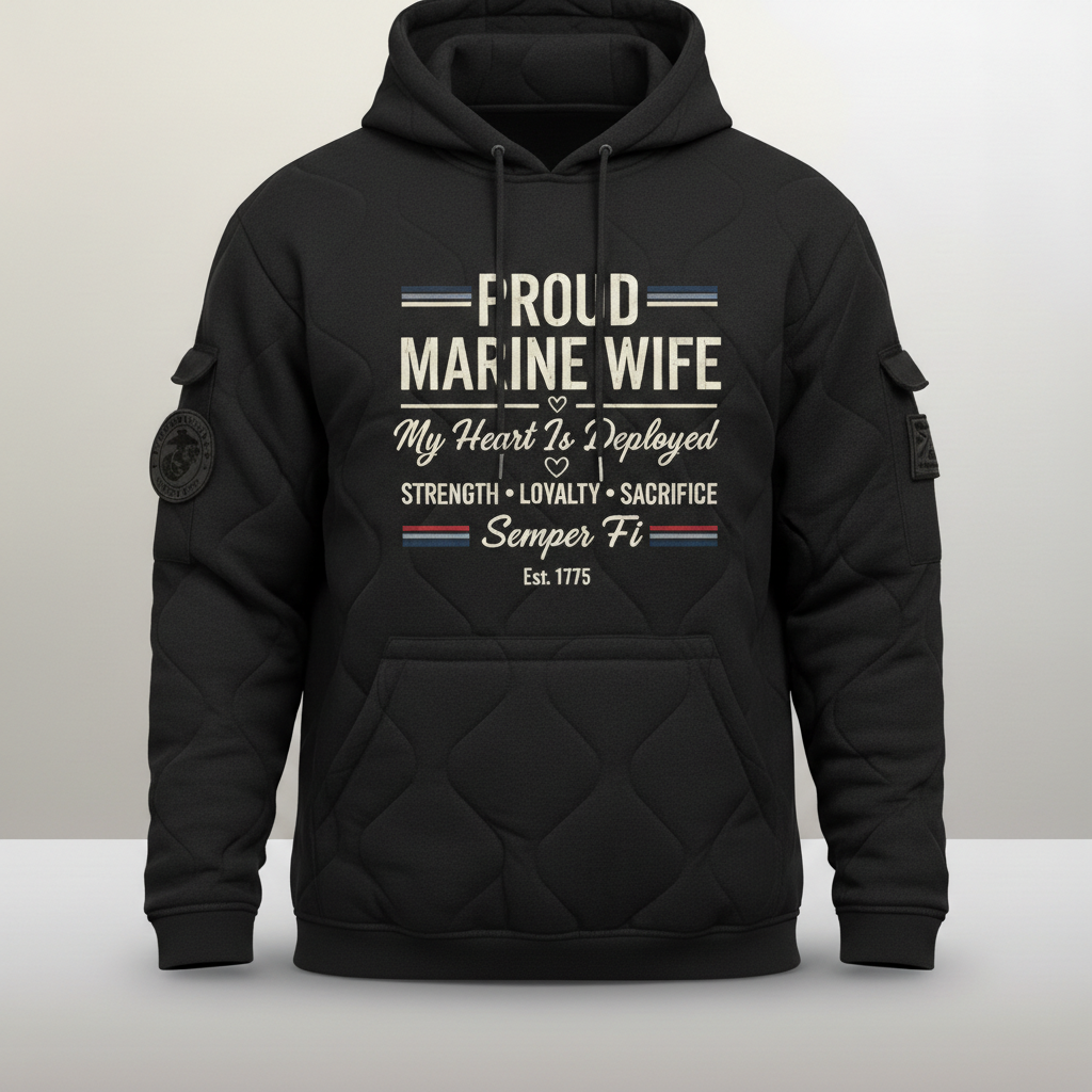 Proud Marine Wife Hoodie - My Heart Is Deployed Military Spouse Sweatshirt