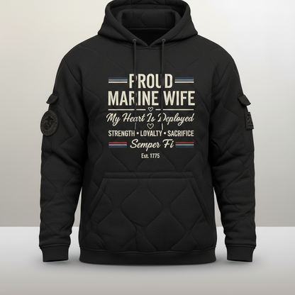 Proud Marine Wife Hoodie - My Heart Is Deployed Military Spouse Sweatshirt