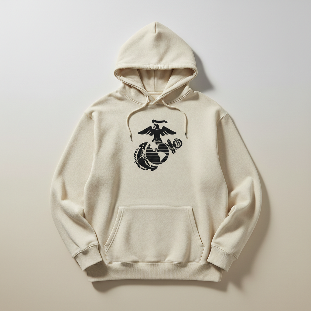 United States Marine Corps Eagle Globe and Anchor Hoodie Official EGA Symbol Sand Pullover