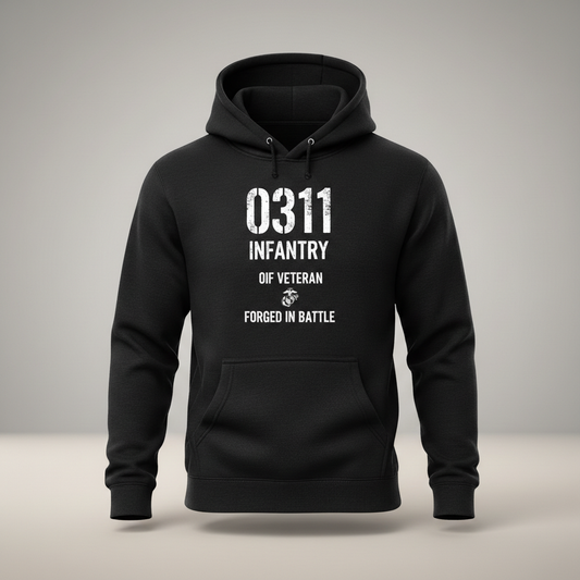 USMC 0311 Infantry OIF Veteran Hoodie Forged In Battle Military Operation Pullover