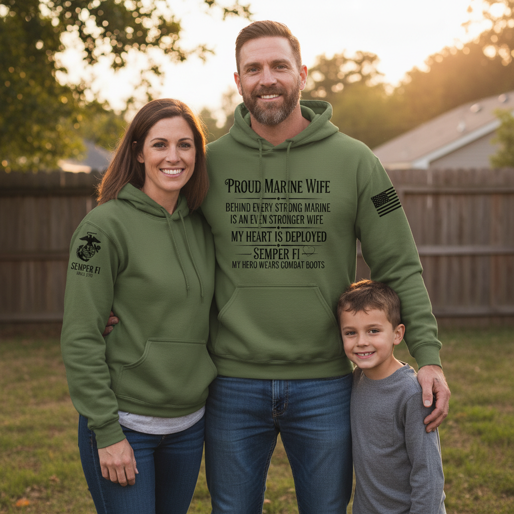 Proud Marine Wife Hoodie - Behind Every Strong Marine Is An Even Stronger Wife