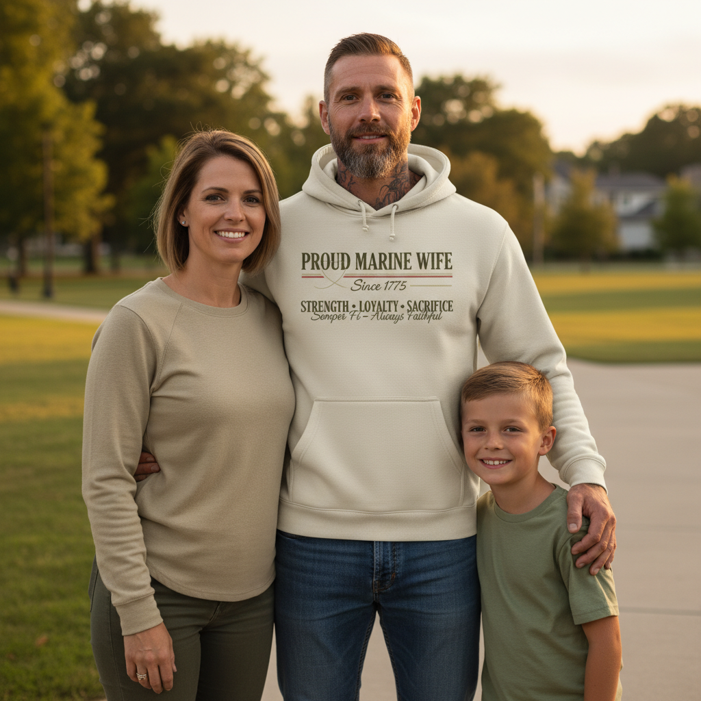 Proud Marine Wife Since 1775 Hoodie Strength Loyalty Sacrifice Patriotic Female Apparel