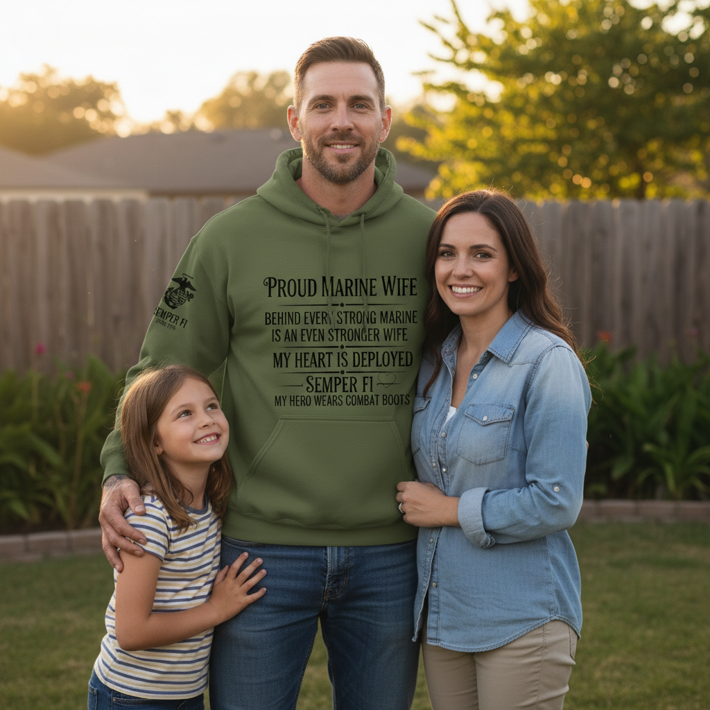 Proud Marine Wife Hoodie - Behind Every Strong Marine Is An Even Stronger Wife