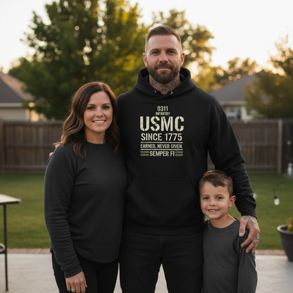 USMC Since 1775 Marine Veteran Hoodie - Heavyweight Quilted Tactical Pullover