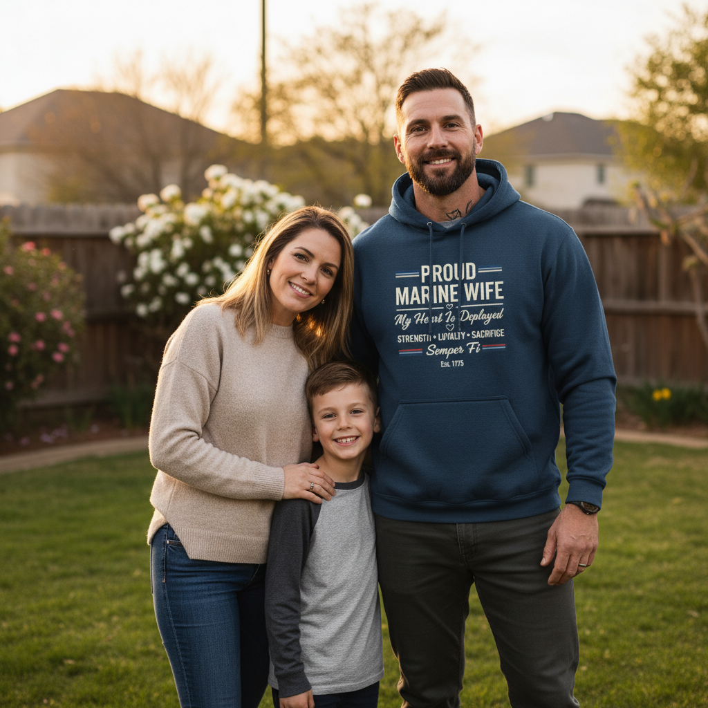 Proud Marine Wife Hoodie - My Heart Is Deployed Military Spouse Sweatshirt