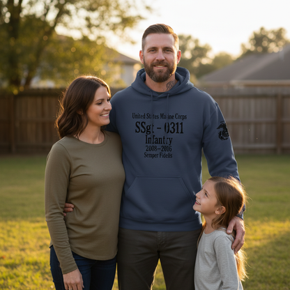 Proud USMC Veteran Gift - Personalized Marine Corps Infantry Hoodie - Once A Marine, Always A Marine