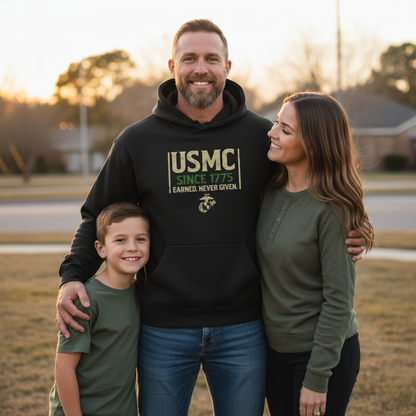 USMC Since 1775 Hoodie Earned Never Given Motto Marine Corps Pride Pullover