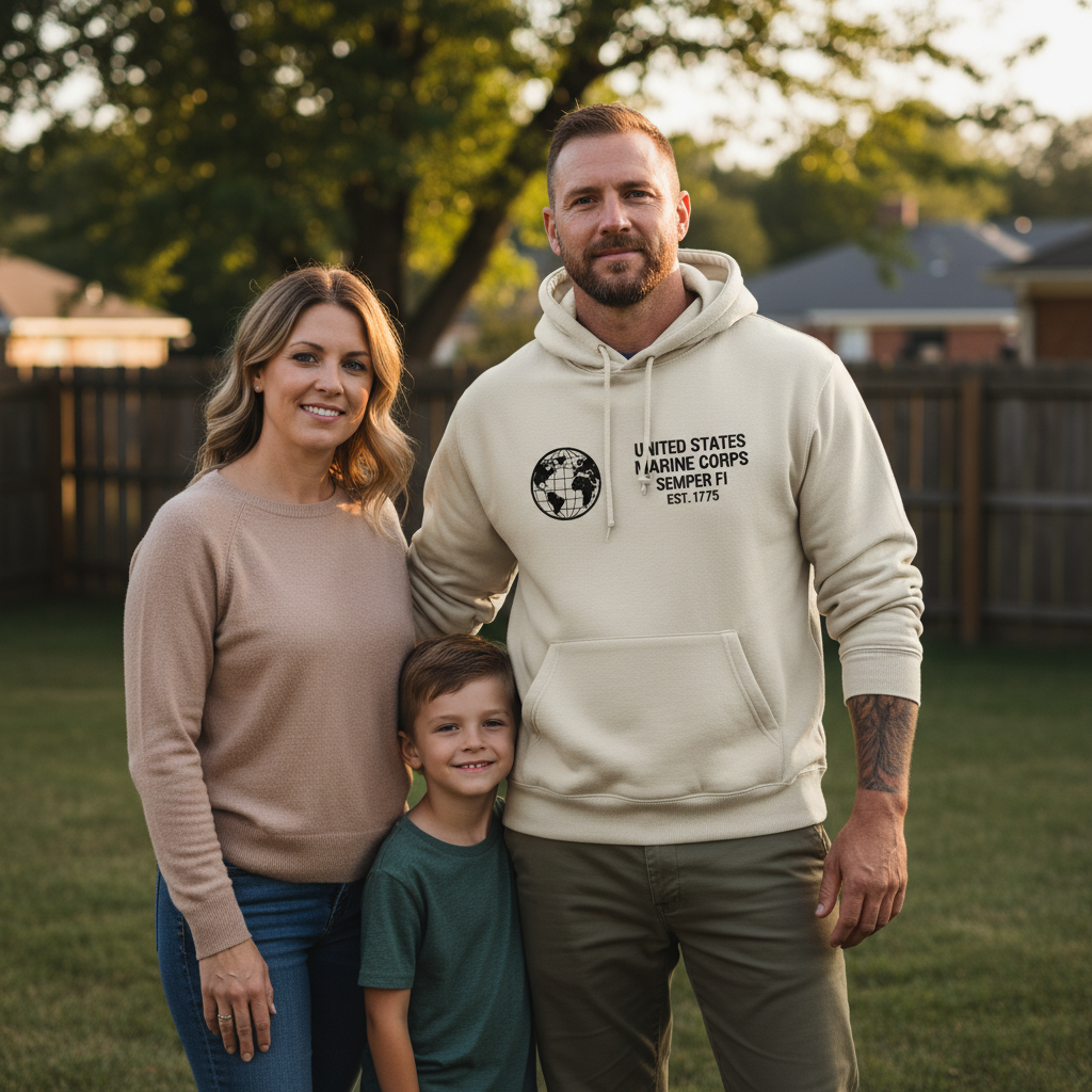 United States Marine Corps Semper Fi Est 1775 Hoodie Minimalist Global Logo Pocket Design Pullover