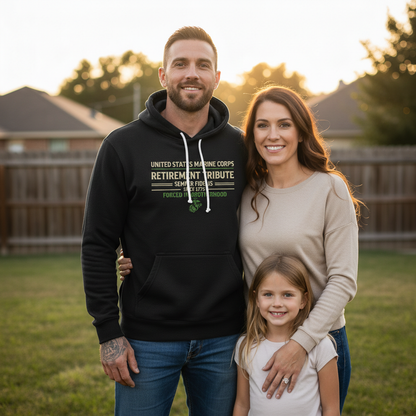 United States Marine Corps Retirement Tribute Hoodie Semper Fidelis Forced In Brotherhood Pullover