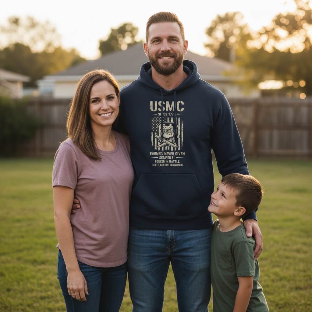 USMC Devil Dog Hoodie Death Before Dishonor American Flag Bulldog Graphic Pullover