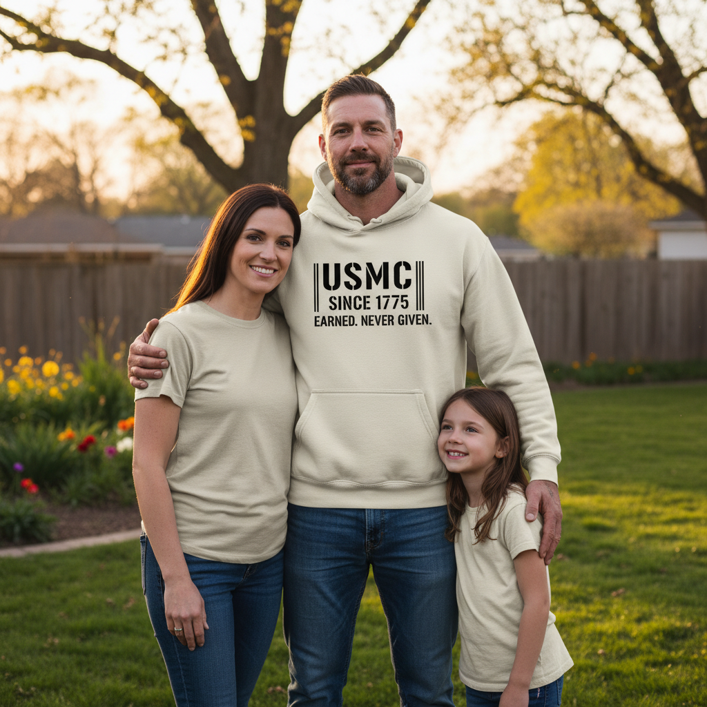 USMC Hoodie - Marine Corps Since 1775 Sweatshirt - Earned Never Given Military Pullover - United States Marines Veteran Gift.