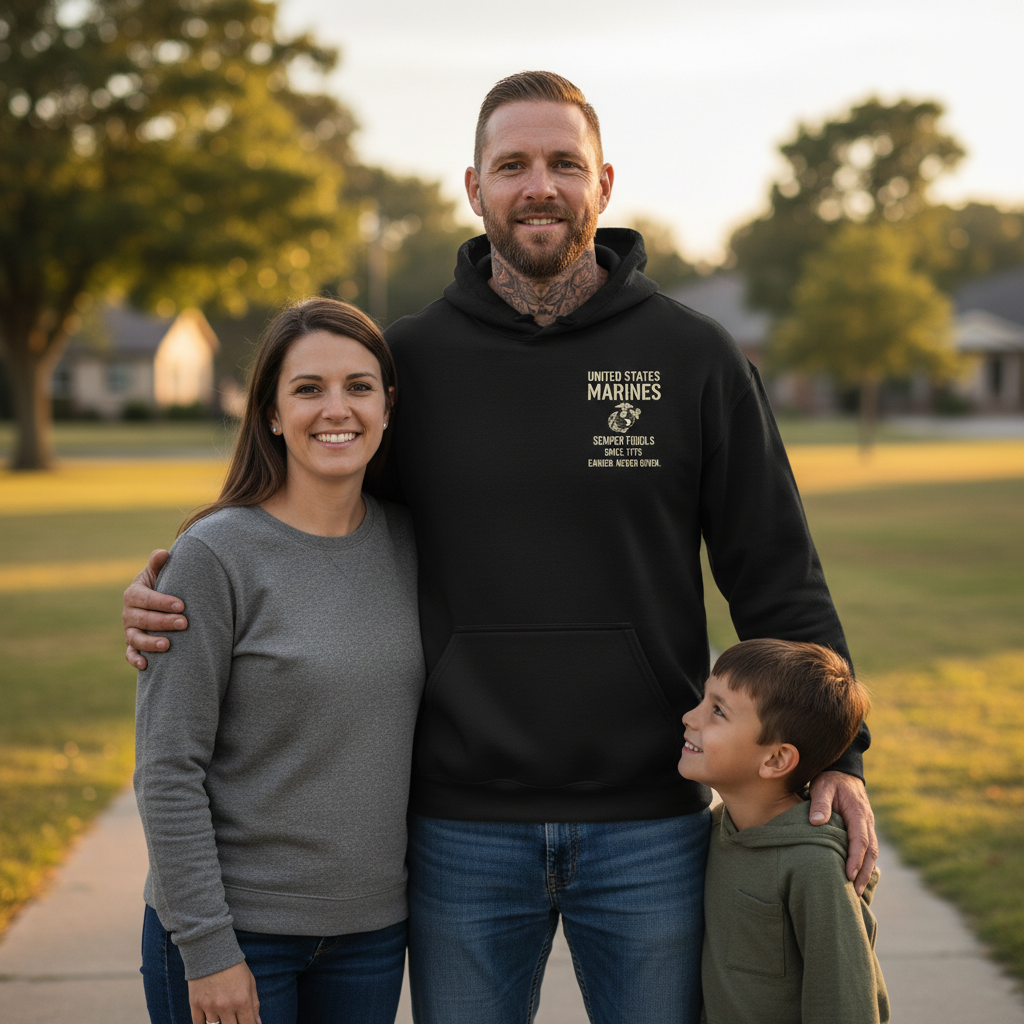 USMC Signature Emblem Black Hoodie