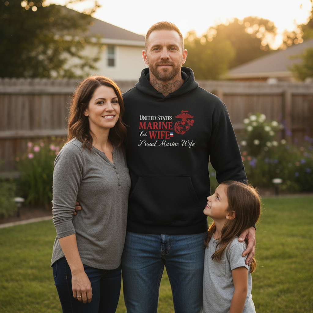 Proud Marine Wife Hoodie | USMC Military Spouse Hooded Sweatshirt