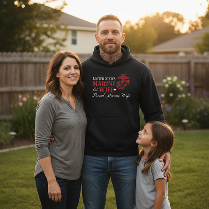 Proud Marine Wife Hoodie | USMC Military Spouse Hooded Sweatshirt