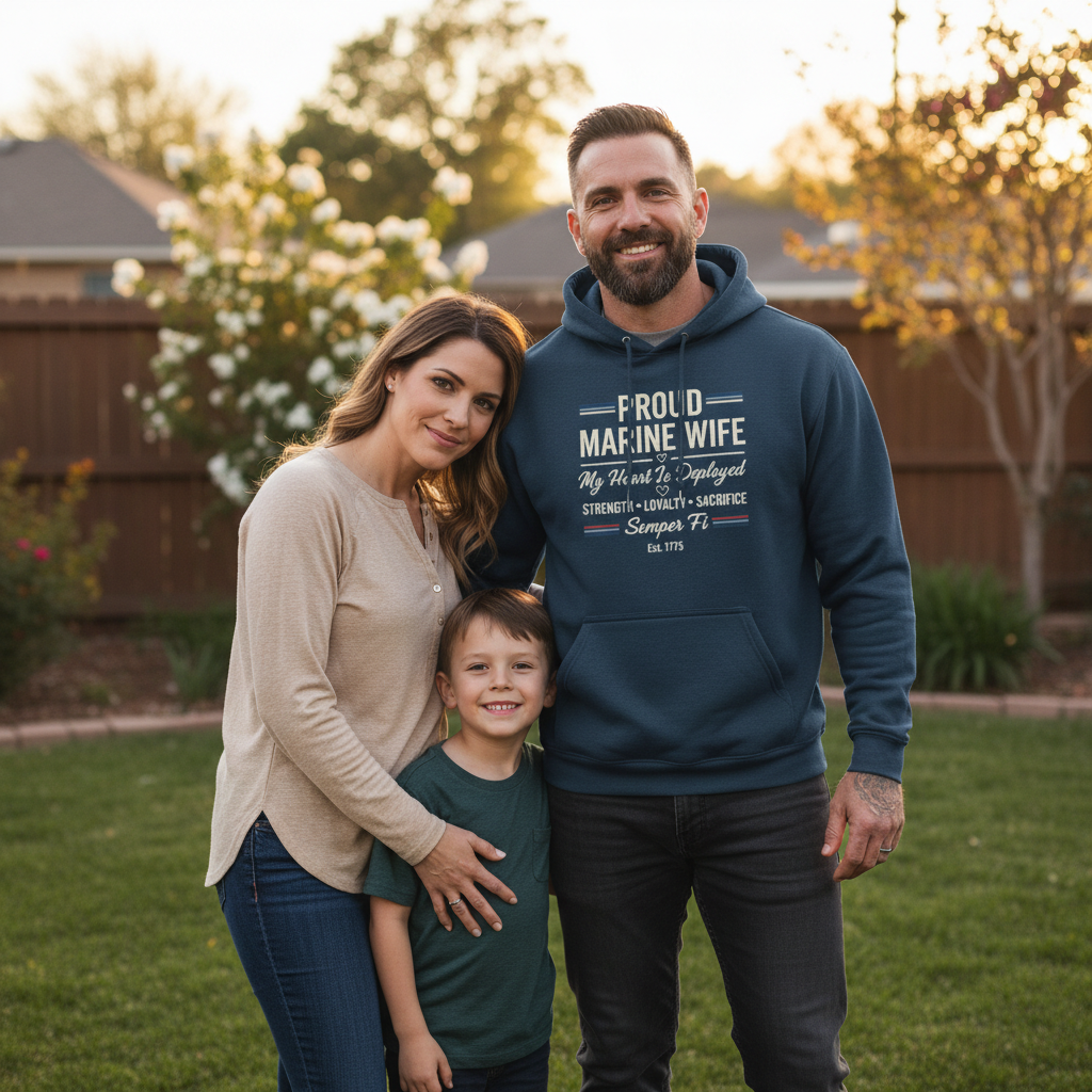 Proud Marine Wife Hoodie - My Heart Is Deployed Military Spouse Sweatshirt