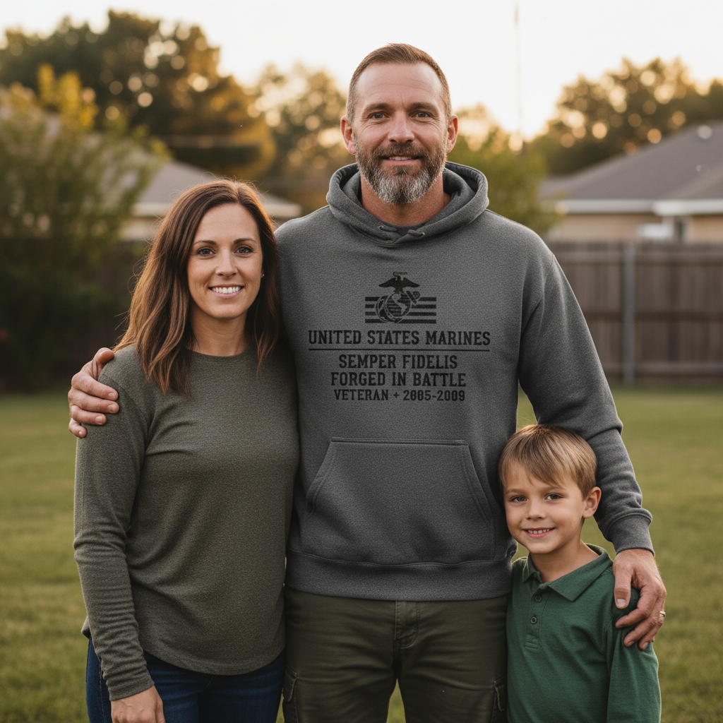 United States Marines Forged In Battle Hoodie Semper Fidelis Veteran 2005-2009 Pullover