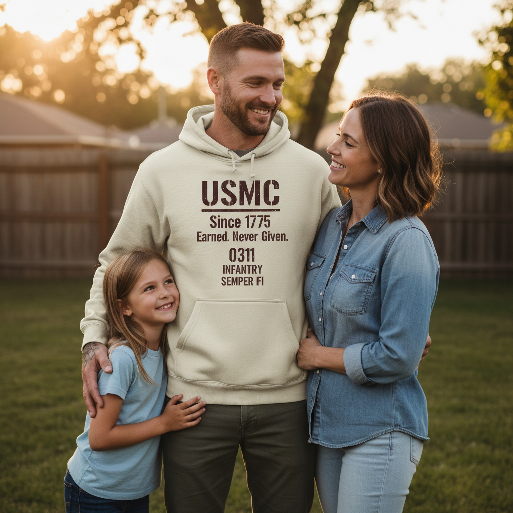 USMC 0311 Infantry Hoodie Since 1775 Earned Never Given Semper Fi Military Stencil Pullover