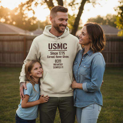 USMC 0311 Infantry Hoodie Since 1775 Earned Never Given Semper Fi Military Stencil Pullover