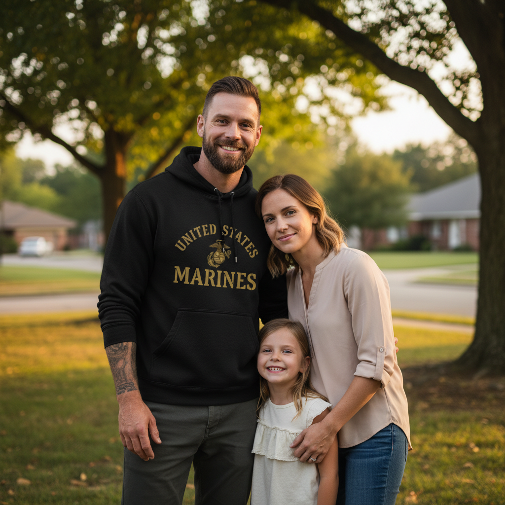 United States Marines Gold Arch Lettering Hoodie USMC EGA Heritage Pullover