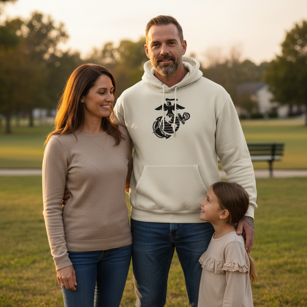United States Marine Corps Eagle Globe and Anchor Hoodie Official EGA Symbol Sand Pullover