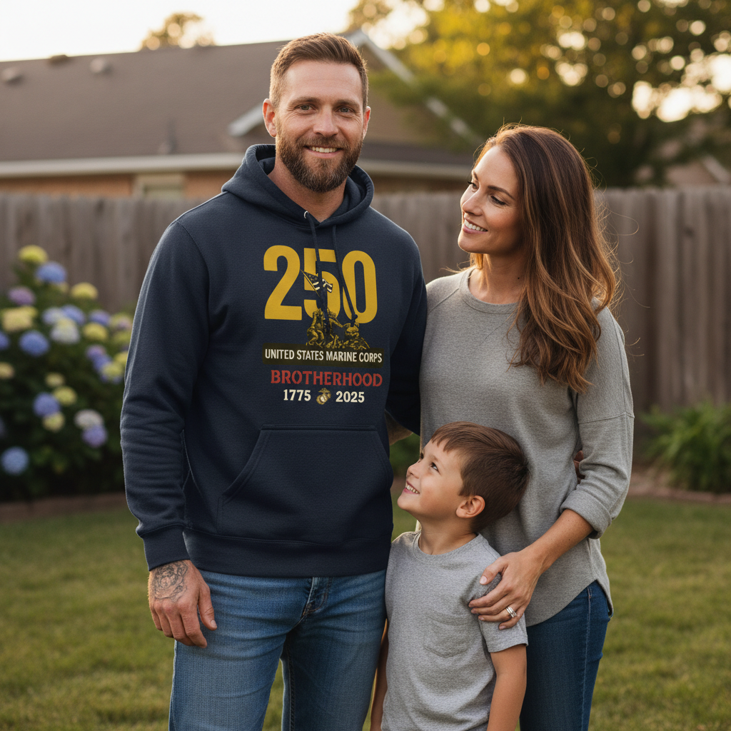 United States Marine Corps 250th Anniversary Hoodie Brotherhood 1775-2025 Iwo Jima Tribute Pullover