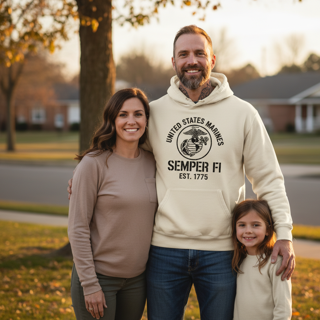 United States Marines Semper Fi Est 1775 Hoodie Classic EGA Emblem Sand Pullover