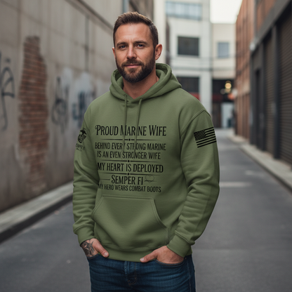 Proud Marine Wife Hoodie - Behind Every Strong Marine Is An Even Stronger Wife