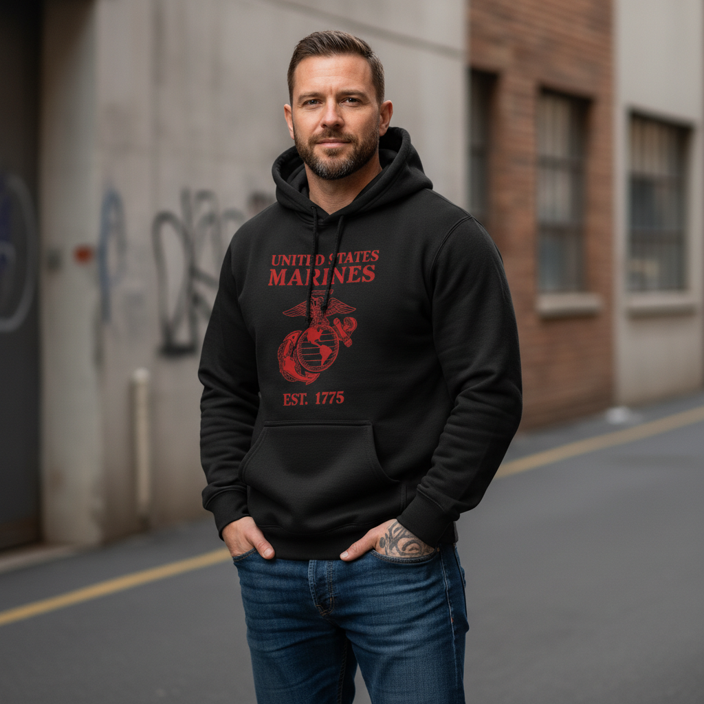 United States Marines Gold Arch Lettering Hoodie USMC EGA Heritage Pullover (Copy)