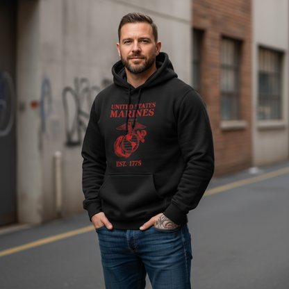 United States Marines Gold Arch Lettering Hoodie USMC EGA Heritage Pullover (Copy)