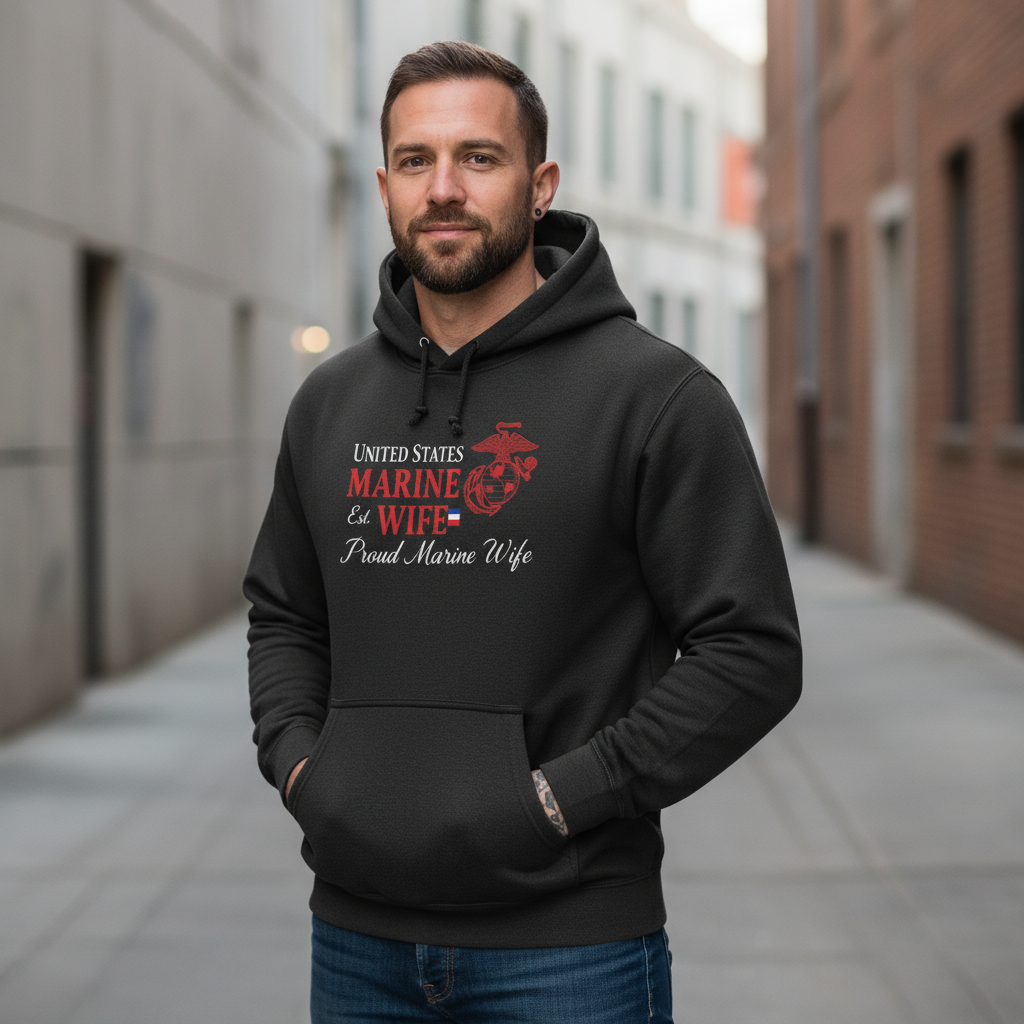 Proud Marine Wife Hoodie | USMC Military Spouse Hooded Sweatshirt