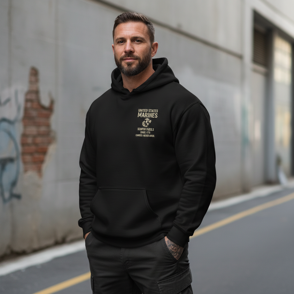 USMC Signature Emblem Black Hoodie