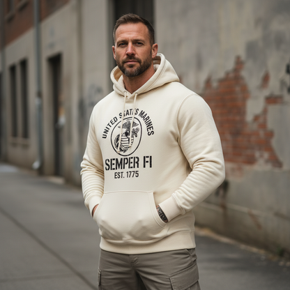 United States Marines Semper Fi Est 1775 Hoodie Classic EGA Emblem Sand Pullover