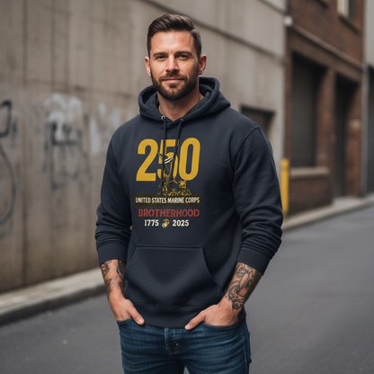 United States Marine Corps 250th Anniversary Hoodie Brotherhood 1775-2025 Iwo Jima Tribute Pullover