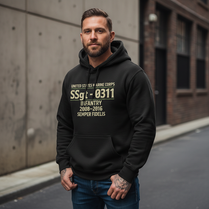 USMC SSgt 0311 Infantry Hoodie Military Rank 2008-2016 Service Years Semper Fi Pullover