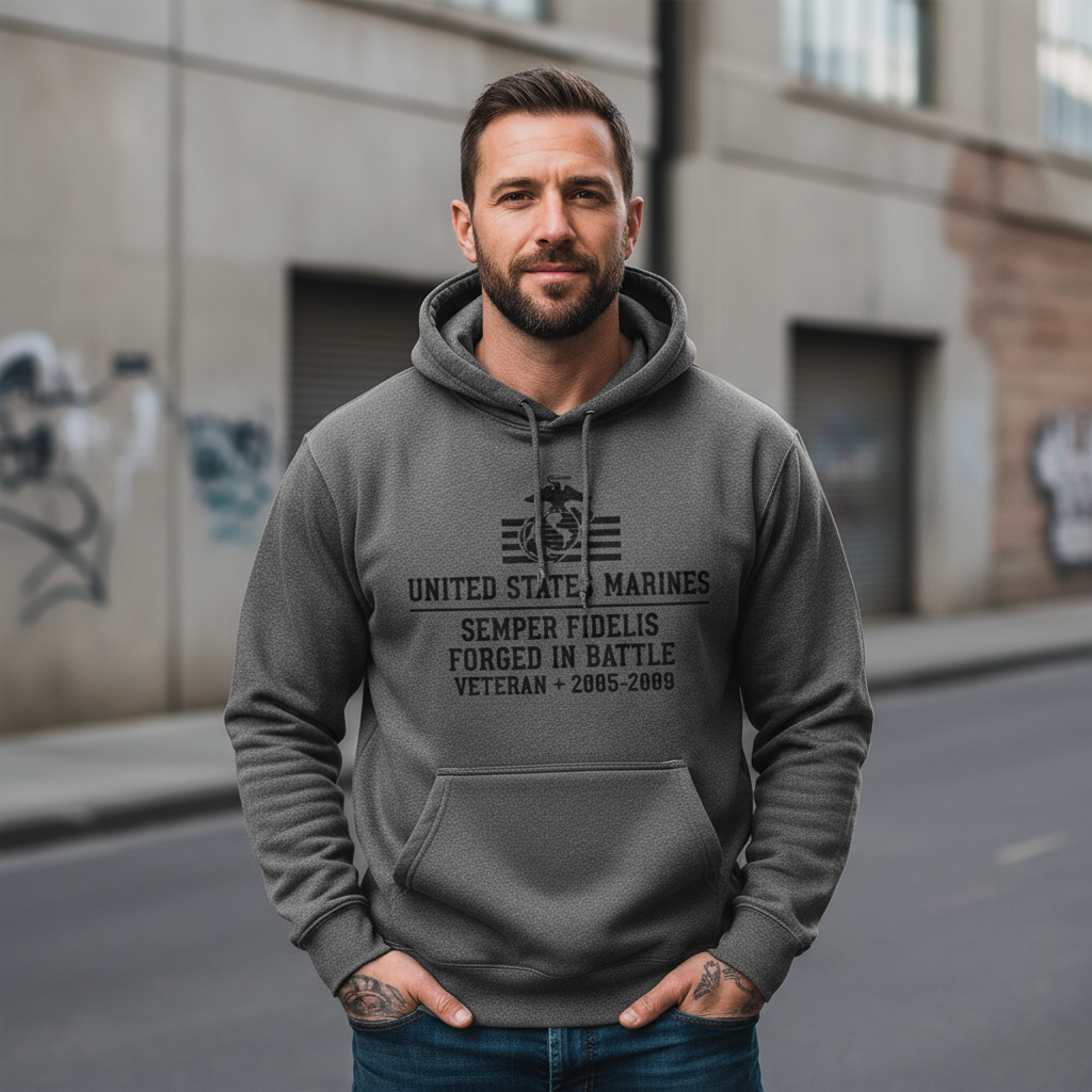 United States Marines Forged In Battle Hoodie Semper Fidelis Veteran 2005-2009 Pullover