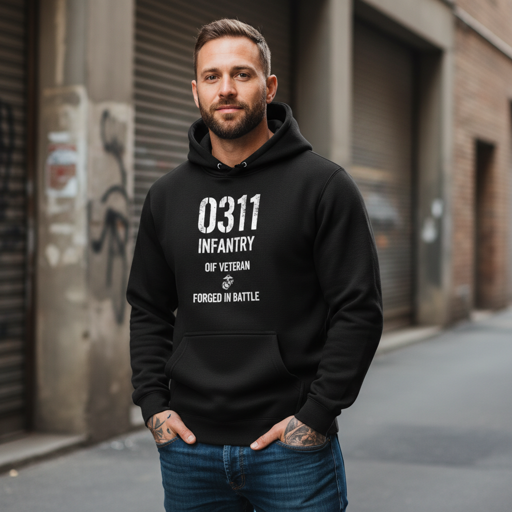 USMC 0311 Infantry OIF Veteran Hoodie Forged In Battle Military Operation Pullover
