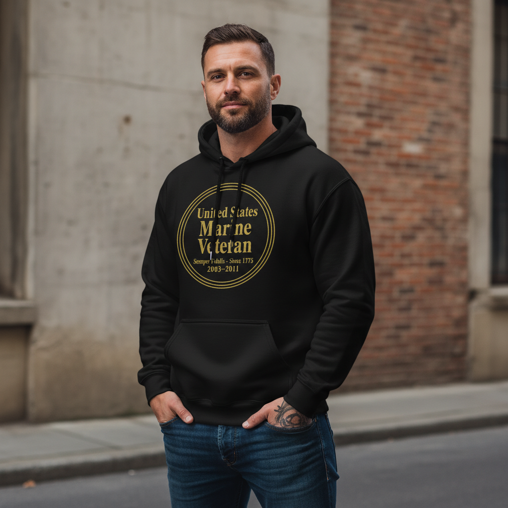 Golden Honor: US Marine Veteran Elite Hoodie