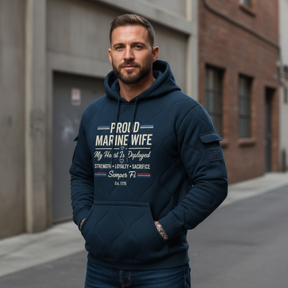 Proud Marine Wife Hoodie - My Heart Is Deployed Military Spouse Sweatshirt