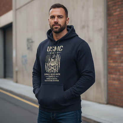 USMC Devil Dog Hoodie Death Before Dishonor American Flag Bulldog Graphic Pullover