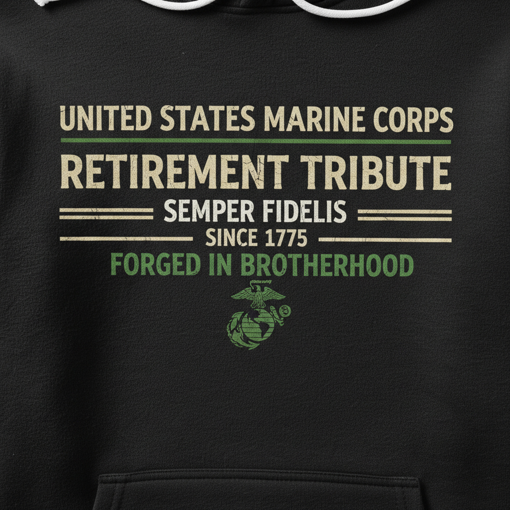 United States Marine Corps Retirement Tribute Hoodie Semper Fidelis Forced In Brotherhood Pullover