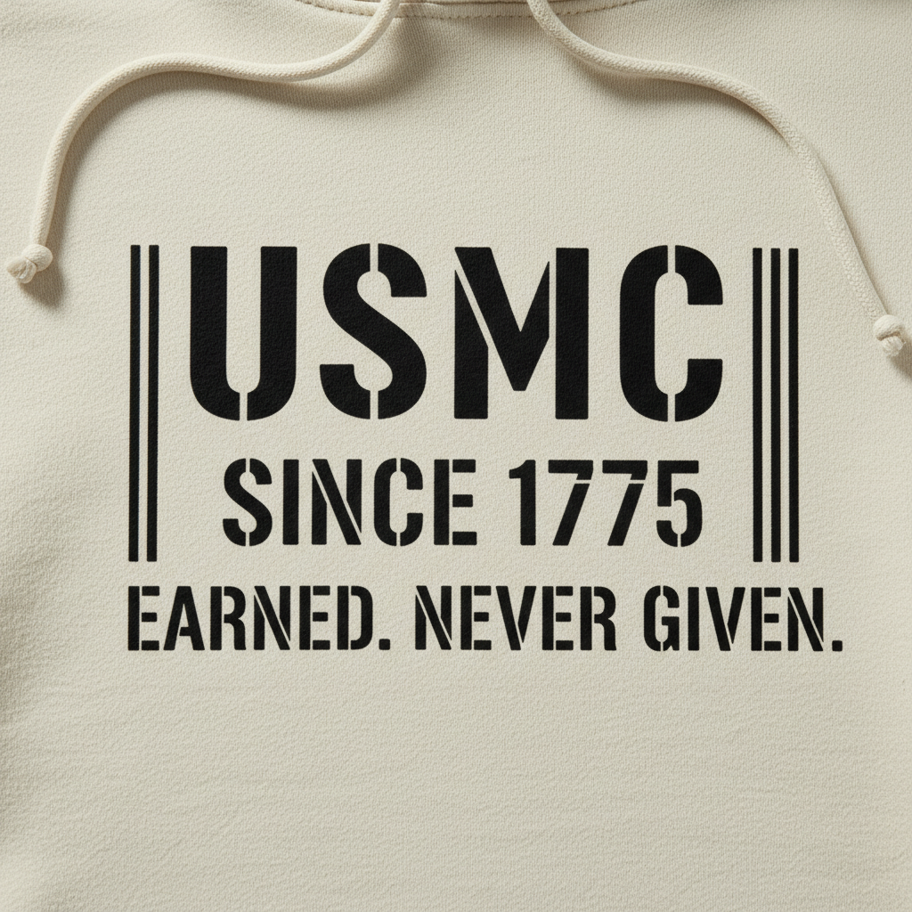 USMC Hoodie - Marine Corps Since 1775 Sweatshirt - Earned Never Given Military Pullover - United States Marines Veteran Gift.