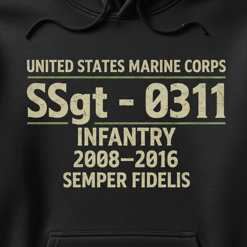USMC SSgt 0311 Infantry Hoodie Military Rank 2008-2016 Service Years Semper Fi Pullover