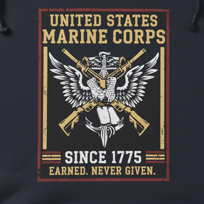 United States Marine Corps Eagle Wings Anchor Hoodie USMC Since 1775 Never Given Pullover