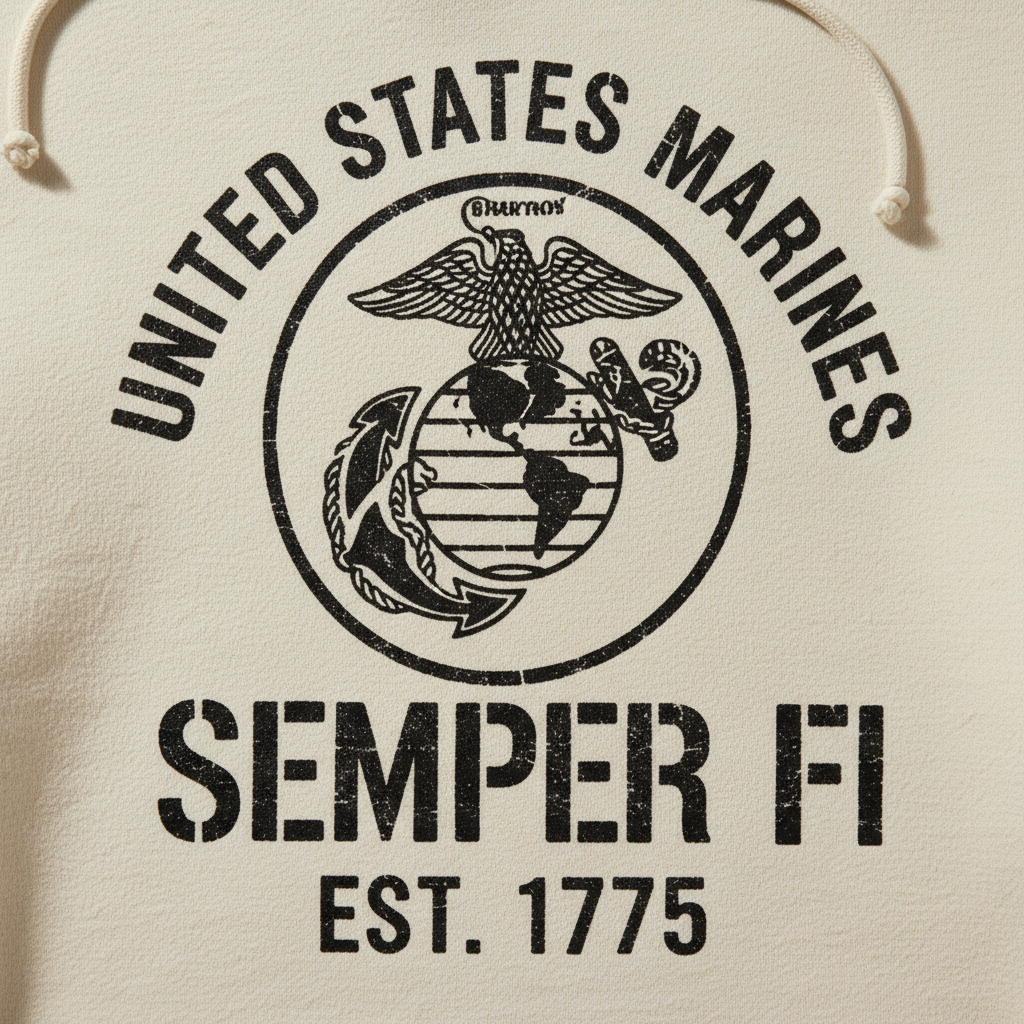 United States Marines Semper Fi Est 1775 Hoodie Classic EGA Emblem Sand Pullover