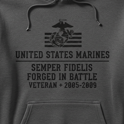 United States Marines Forged In Battle Hoodie Semper Fidelis Veteran 2005-2009 Pullover