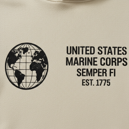 United States Marine Corps Semper Fi Est 1775 Hoodie Minimalist Global Logo Pocket Design Pullover