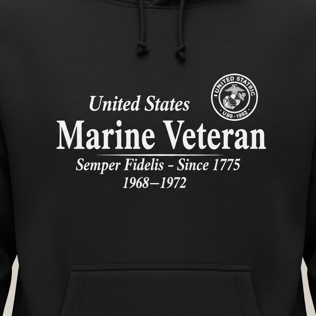 United States Marine Veteran Hoodie 1968-1972 Vietnam Era Service Semper Fidelis Pullover