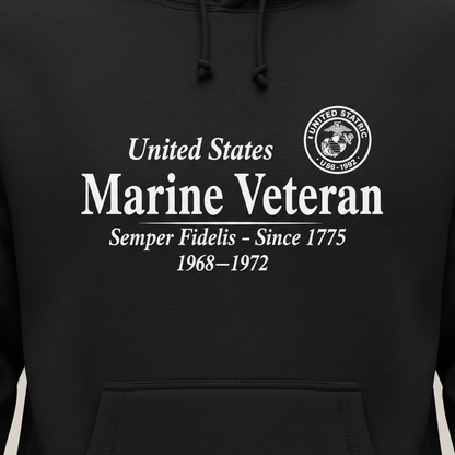 United States Marine Veteran Hoodie 1968-1972 Vietnam Era Service Semper Fidelis Pullover