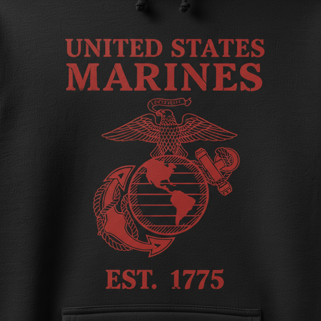 United States Marines Gold Arch Lettering Hoodie USMC EGA Heritage Pullover (Copy)